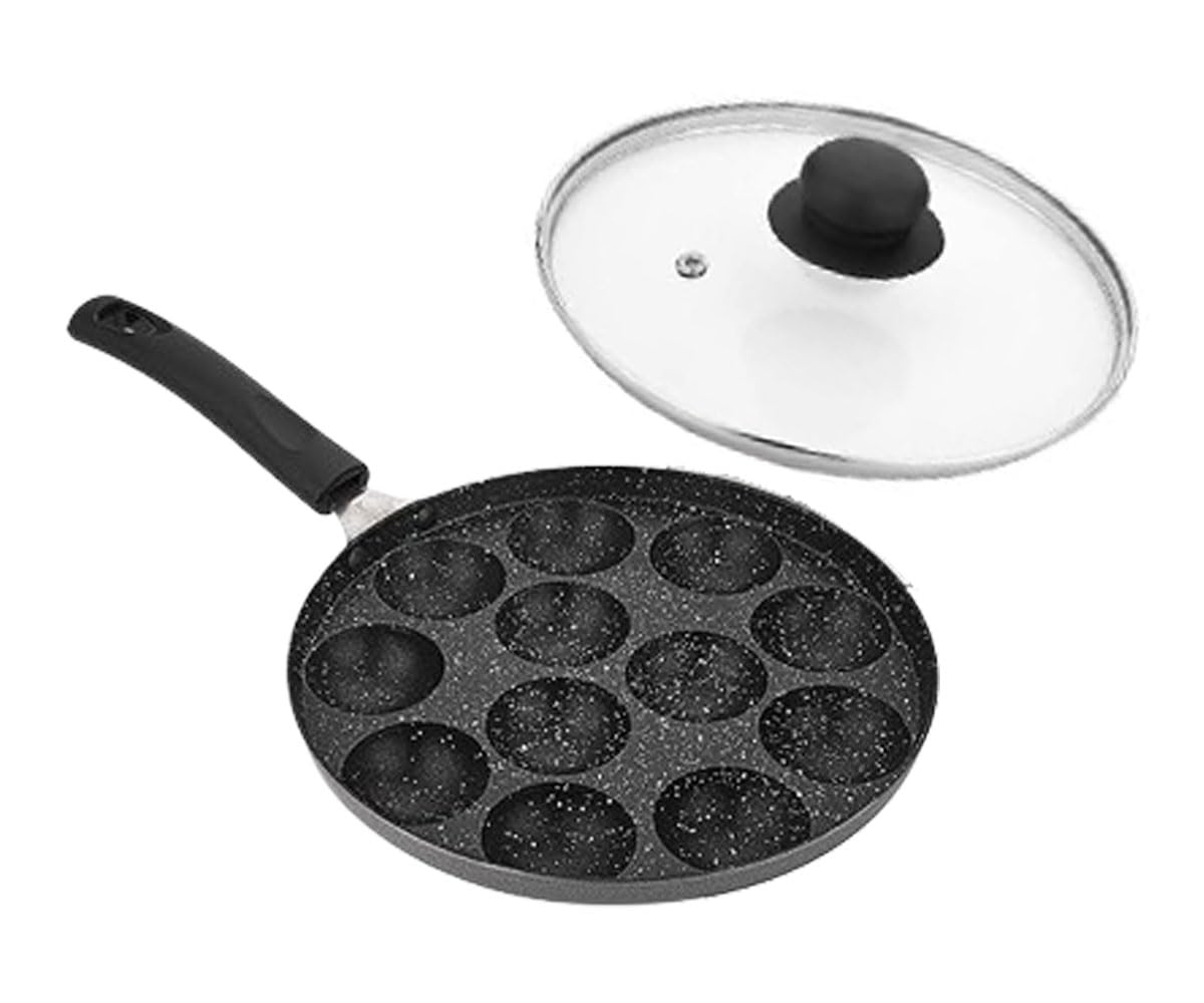 Satre Online and Marketing Non Stick Aluminium Appam Maker Pan with Glass Lid