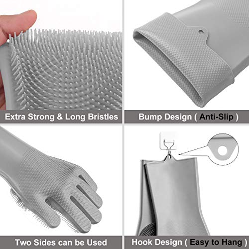 Magic Silicone Dishwashing Gloves, Reusable Cleaning Brush Heat Resistant Scrub Rubber Glove for Dish Washing, Cleaning, Kitchen, Household, Pet Hair Care - Thumbnail 3