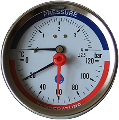 PLUMBING4HOME 80mm 4 BAR Rear Entry Temp Pressure Gauge 1/2" BSP Thermomanometer