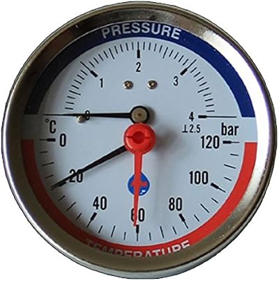 PLUMBING4HOME 80mm 4 BAR Rear Entry Temp Pressure Gauge 1/2" BSP Thermomanometer