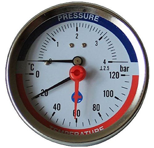 80mm 4 BAR Rear Entry 120C Temperature Pressure Gauge 1/2" BSP Thermomanometer