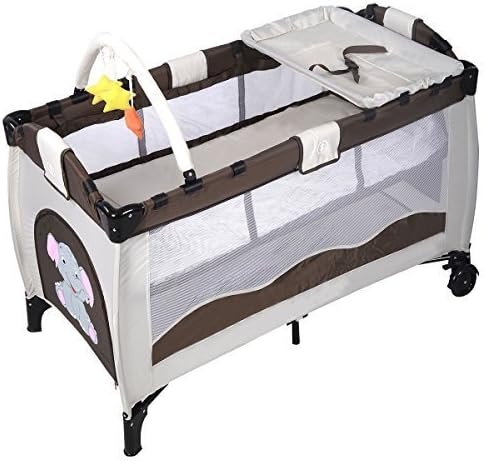 New Coffee Baby Crib Playpen Playard Pack Travel Infant Bassinet Bed Foldable