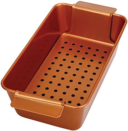 Copper Meatloaf Pan Non-Stick 2-Piece Healthy Meatloaf Set, 12-Inch-by-5.75-Inch