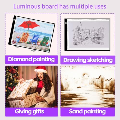 DNSGOOR 247Pcs Diamond Art Accessories Kit, Diamond Painting Tools Kit with Light Table for Tracing A3, Diamond Art Sealer Glue Craft DIY