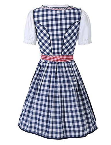 KoJooin Women 3 Pieces Bavarian Oktoberfest Costumes Barmaid Dirndl Dress Blue Plaid 38