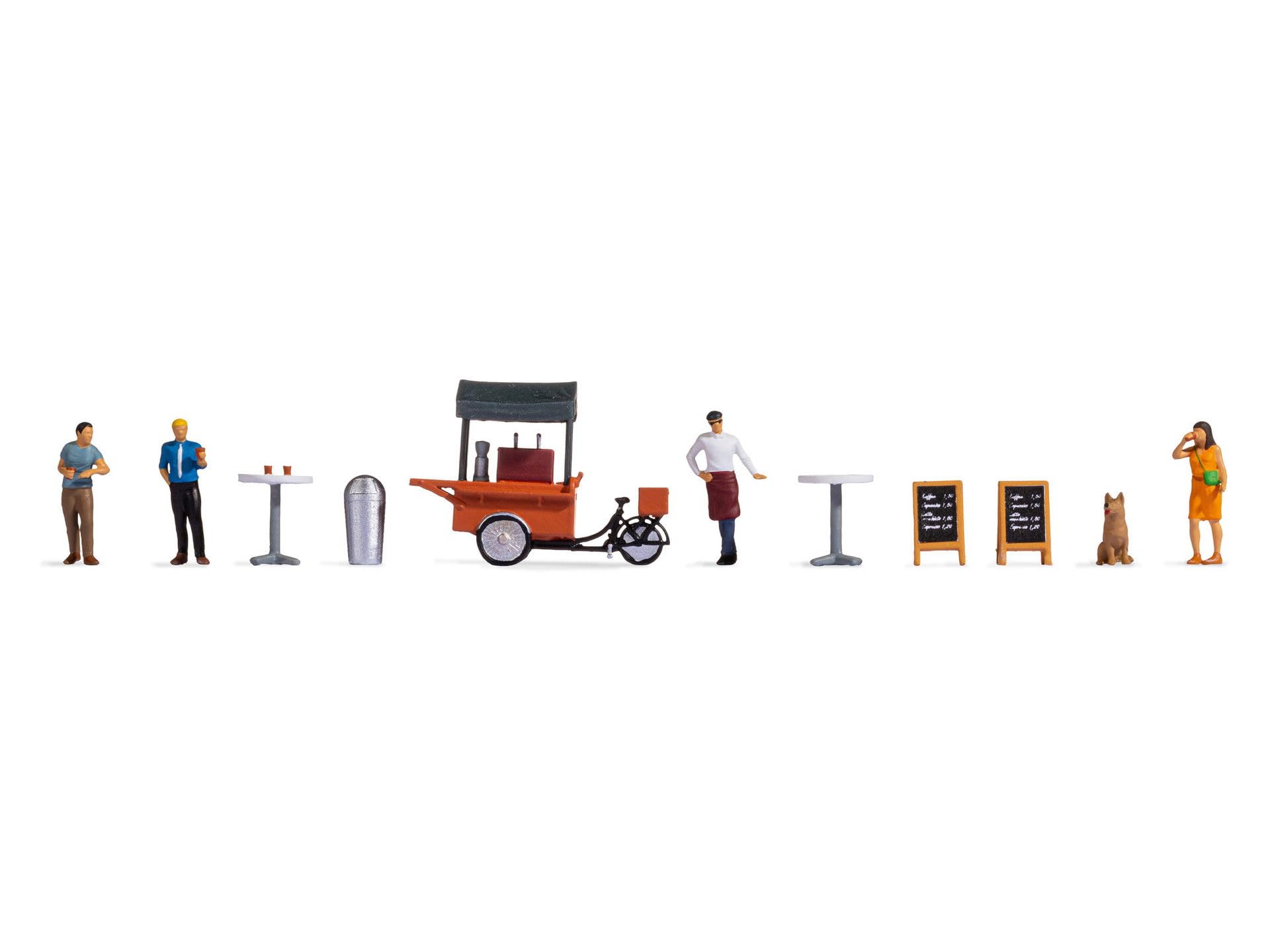 Noch Figure Theme World Coffee Stand Complete H0 Set with Barista and Coffee Bike for Model Railways