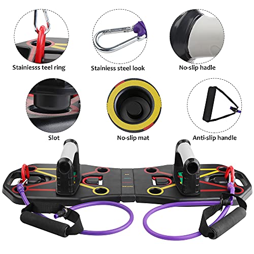 Push up Board, Liegestütze Brett faltbar mit Handgriff und Kordelzug, Multitrainer Liegestütz, tragbarer Multifunktionales Fitnessgeräte Zuhause für Männer Frauen Muskeltraining Fettabbau Training