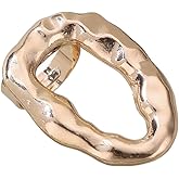 Hebelee Hollow Geometric Chunky Statement Ring for Women Gold-Toned Irregular Thick Hammered Oval Stackable Open Band Finger Rings Adjustable Comfort Fit Minimalist Vintage Wedding Engagement Jewelry