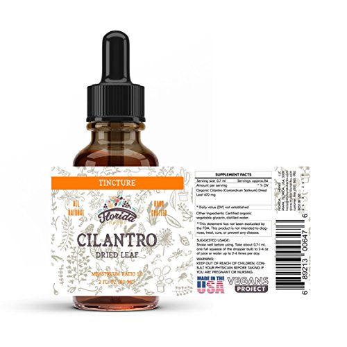 Cilantro Tincture, Organic Cilantro Extract (Coriandrum Sativum) Dried Leaf Health Supplement, Non-GMO in Cold-Pressed Organic Vegetable Glycerin 2 oz, 670 mg