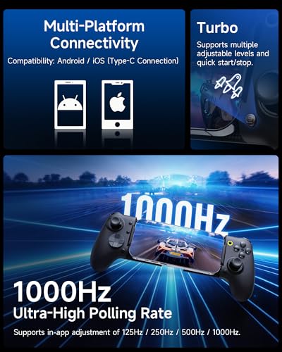 Controller mobile EasySMX M20 con USB-C per iPhone, smartphone Android e tablet 8,5", controller per smartphone con joystick a effetto Hall/grilletto a due stadi, doppi motori di presa