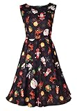 DREAGAL Halloween Sleeveless Floral Printed Flared Swing Dress with Belt