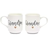 Sparkle and Bash Grandma & Grandpa Mugs - 15 Oz White 2-Pack Ceramic Modern - Grandparent Announcement Coffee Mug Set - Gifts for Grandparents First Time