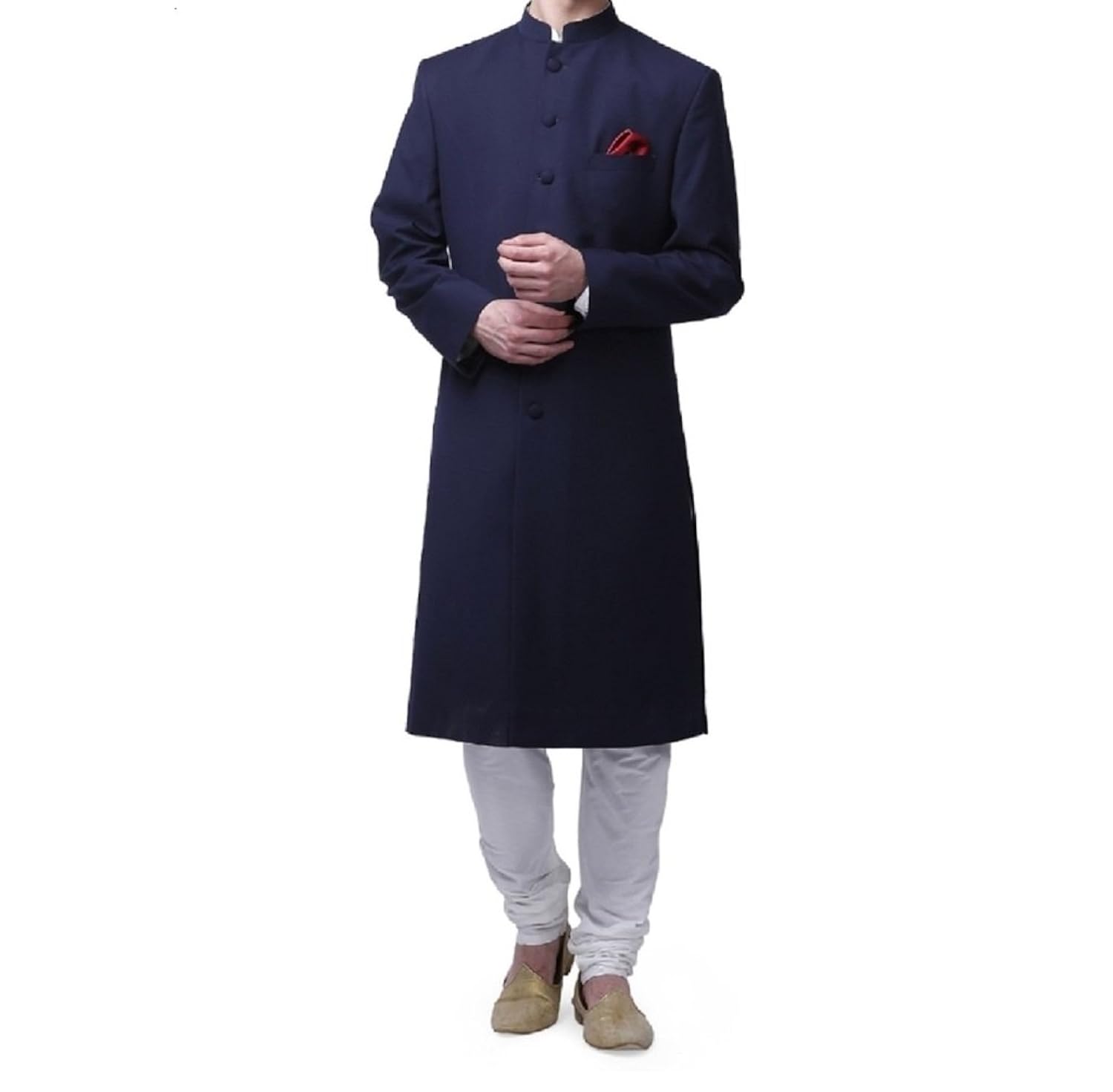 royal kurta men's viscose blend solid nehru sherwani (blue)