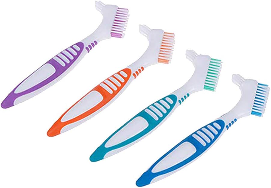 Bonarty 4 Pack Denture Brushes Multi-Layered Y-Shape Food Residue Cleaner Toothbrush: Health & Personal Care
