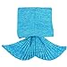 JR.WHITE Mermaid Tail Blanket for Kids and Adults, Hand Crochet Snuggle Mermaid, All Seasons Seatail Sleeping Bag Blanket(Ocean Blue)