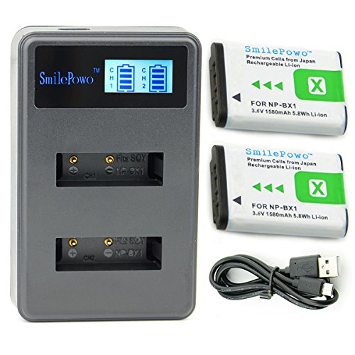 SmilePowo NP-BX1 Battery (2-Pack) and Rapid Dual Charger for Sony NP-BX1, NP-BX1/M8 and Sony Cyber-shot DSC-HX50V, DSC-HX300, DSC-HX400,DSC-RX1, DSC-RX1R, DSC-RX100