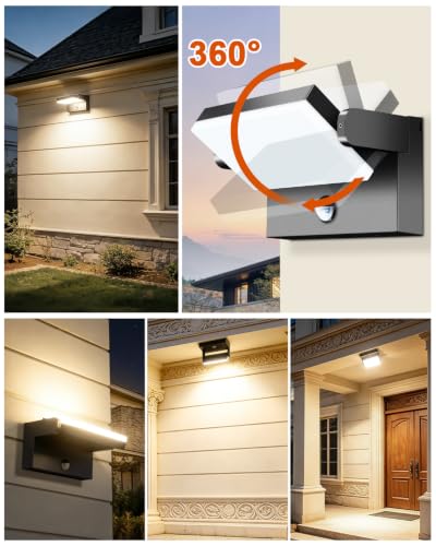 ledmo 60 W LED Outdoor Wall Lights with Motion Sensor Black Warm White 3000 K | 360° adjustable angle, wide lighting, robust and durable, IP65 waterproof design, outdoor/indoor, easy to manage