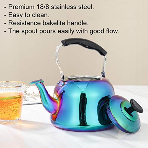 Best OMGard Whistling Tea Kettle for Stovetop Rainbow 2 Liter Stainless