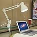 ToJane LED Long Swing Arm Desk Lamp Clamp Metal Architect Adjustable Folding Twin-Arm Clip-on Table Lamp (White+Metal Base)