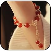WETMT Vintage Red Beaded Bracelet for Women Maple Leaf Fall Bracelet Natural Red Jade Stretch Bracelet Gold Stretch Bracelet OT Clasp Bracelet Thanksgiving Autumn Jewelry