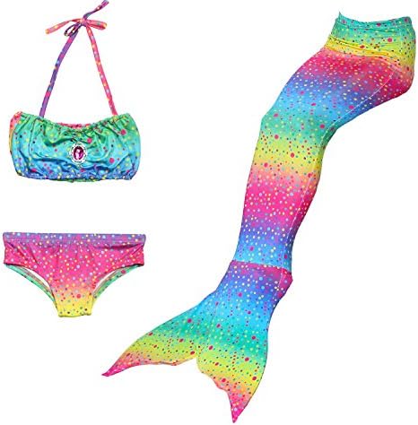 BESTYLING Christmas Girls 3PCS Mermaid Tail Swimmable Princess Cosplay Bikini Swimsuit (Rainbow,120)