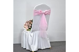 JADERYS Pack of 25 Double Bows Organza Stretch Chair Sashes for Romantic Wedding Holiday Party Celebration Birthdays Chair Decorations (Pink, 25pcs)