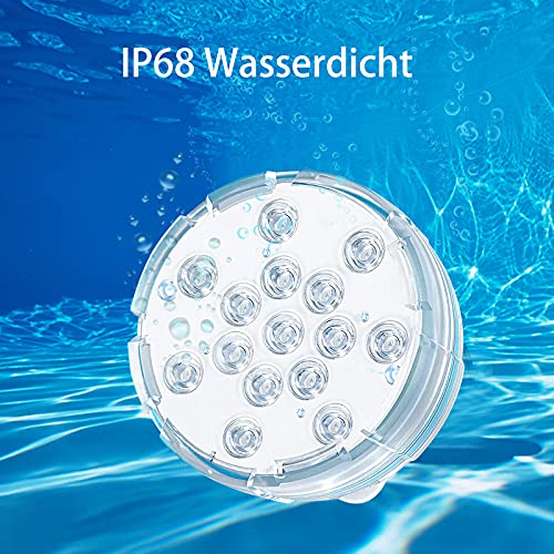ulocool Poolbeleuchtung, Pool Licht mit 15 LEDs, IP68 wasserdichte Unterwasser Led Licht mit Fernbedienung, 16 Farbwechsel Pool Lampe, Unterwasserleuchten für Vasenbasis, Aquarium, Teich usw