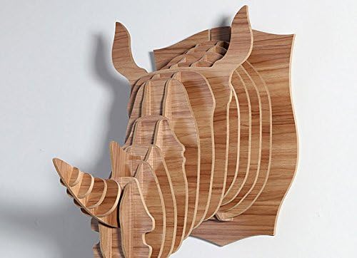Handmade DIY 3D Wooden Colorful Animal Pegasus Head Assembly Organic Bear Rhino Puzzle Wall Hanging Decor Art Wood Model Kit Toy Home Decoration Sculpture Elephant Unicorn Home decor (Rhino)