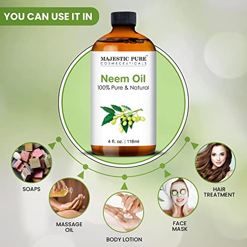 MAJESTIC PURE Neem Oil 100 Pure Cold Pressed Great for Skin Care