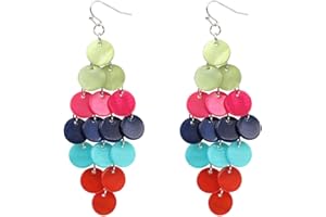 Jules D. Layered Dangling Shell Disc Beads Earring Handmade Multi Colorful Orange Red Blue Drop Chandelier Earring for Women Girls