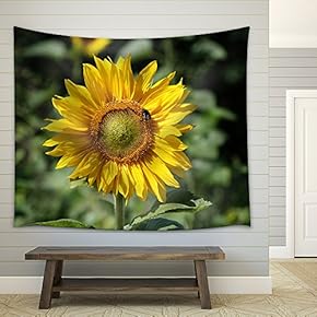 Closeup of The Sunflower with a Bee - Fabric Wall Tapestry Home Decor - 51x60 inches