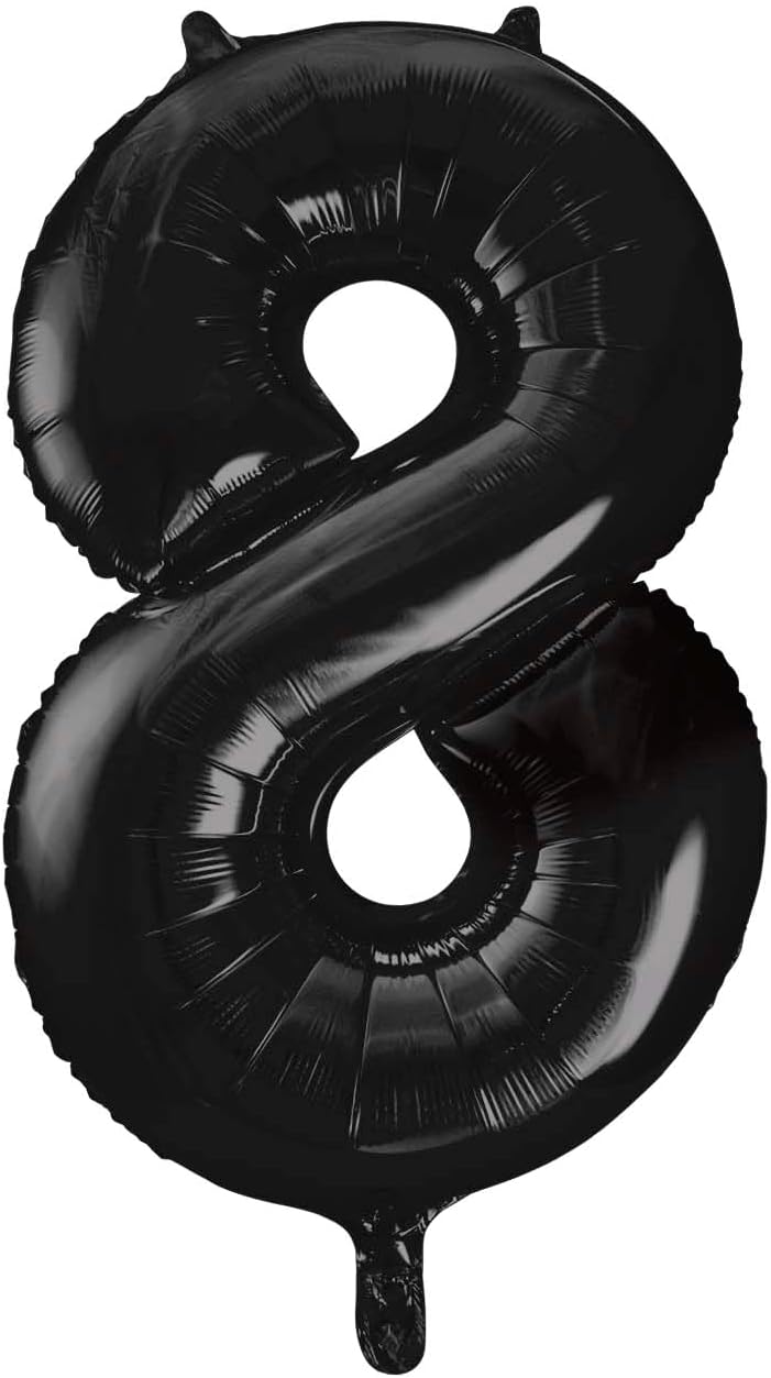 Unique Black Number 8 Shaped Large Foil Balloon 86cm - One Piece Birthday Party