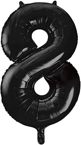 Unique Black Number 8 Shaped Large Foil Balloon 86cm - One Piece Birthday Party