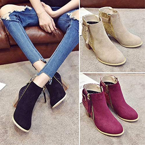 Londony ♥‿♥ Womens Suede Ankle Boots Faux Leather Wood Stacked Heel Glitter Fashion Zipper Up Booties - Thumbnail 4