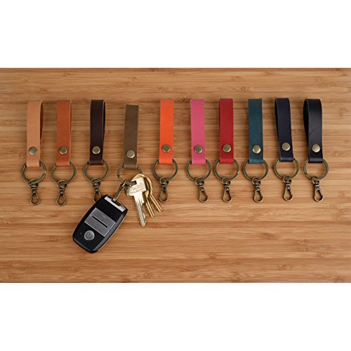 Handmade Vegetable Tanned Leather Keychain - Full Grain Italian Leather With Bronze Key Ring - View #12