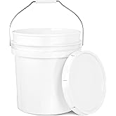 5-Gallon White Bucket Pail Container with Lid | Food Grade | Heavy-Duty Approx 90 MIL Extra Durable | Metal Handles with Plastic Grip | Multi-Use | Easy Stack and Store | BPA Free - 1 Pack