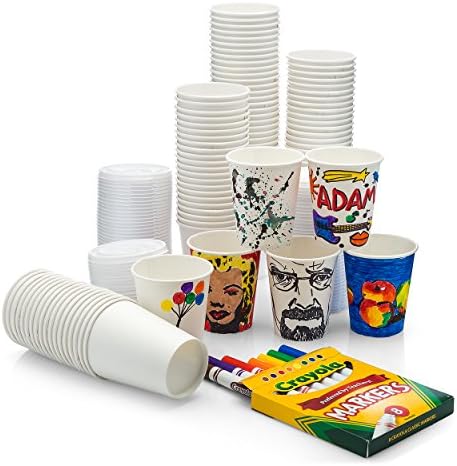 Design-Your-Own Coffee Cup Set (100 Blank Paper Cups with Art Supplies)