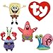 TY Beanie Babies Set of 4- Sponge Bob Square Pants and Patrick Star, Mr. Krabs, and Gary the Snail