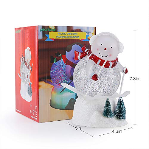 pearlstar Lighted Snow Globe Figurine - 7.3'' Cute Skiing Snowman, Water Snow Globe with Swirling Glitter and Battery & USB Powered, Great Home Decoration and Gift (Snowman)