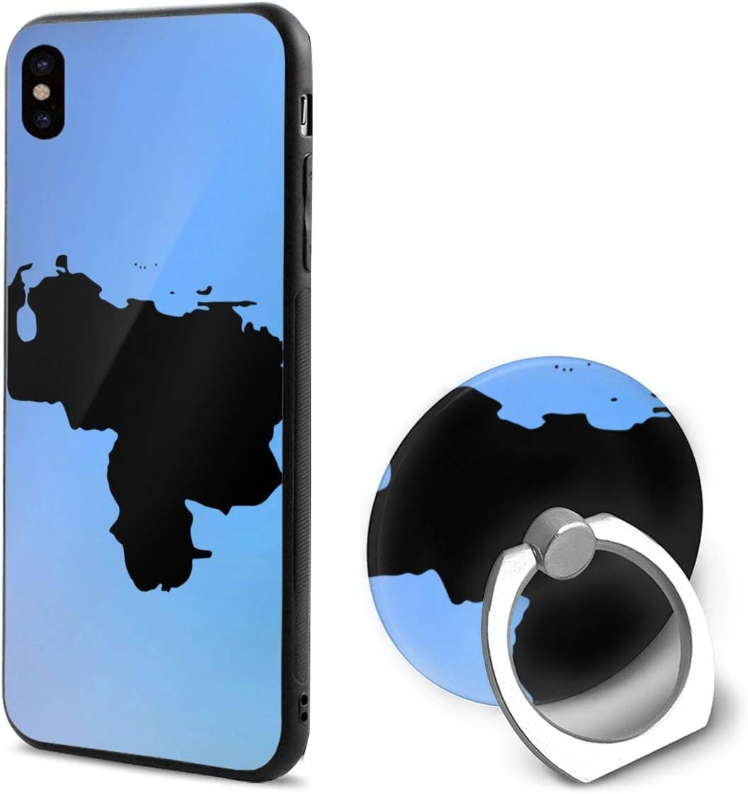 Venezuela Map Slim Hard PC Back Protective Cover Anti-Scratch Shockproof Case with Ring Holder for iPhone X/iPhone Xs 5.8 Inch Black