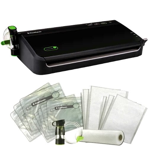 Click Here to See More Images Deluxe FoodSaver FM2105 System with Handheld Sealer Vacuum accessory, includes 1 Starter Roll, 5 Seal Bags, 8 Zipper Bags, Black