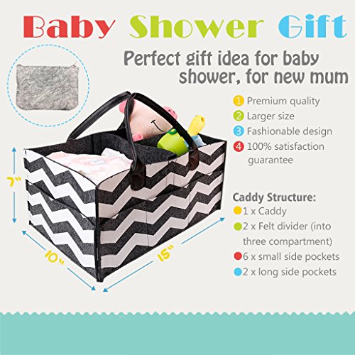 Baby Diaper Caddy, Portable Diaper Caddy Organizer for Changing Table Nursery Storage Bin with PU Leather Handle Newborn Baby Shower Gift Basket for Boys Girls Travel Car Organizer for Wipes Toys - Thumbnail 5