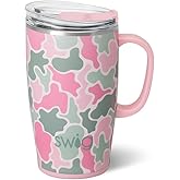 Swig Life 18oz Travel Mug, Insulated Tumbler with Handle and Lid, Travel Coffee Mug, Cup Holder Friendly, Stainless Steel 18 oz Tumbler, Reusable Insulated with Lid (Blushing Camo)