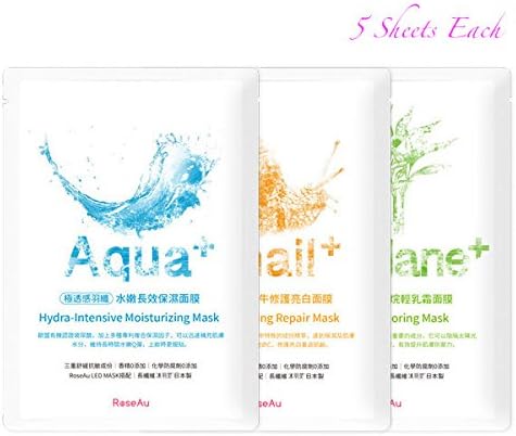 RoseAU Super Slim Facial Mask - Hydra-Intensive Moisturizing / Snail Brightening Repair / Squalane Restoring Mask Combo Set - 5 Packs in Each