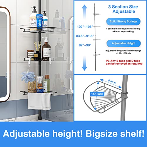 AIYAKA Tension Corner Shower Pole Caddy, with 2 Hooks, Bathroom Storage