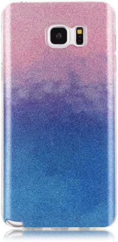 DENDICO Case for Samsung Galaxy Note 5, Silicone Case with Glitter Gradient Design Galaxy Note 5 Shockproof Slim Skin Case Flexible TPU Bumper Cover - Pink and Blue