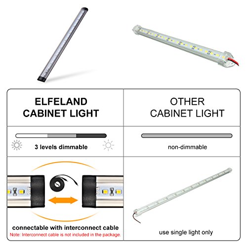 Under Cabinet Light, Elfeland Touch Tap Closet Lights 3 Levels Dimmable Touch Sensor Night Light Connectable Push Light for Wardrobe Cupboard Desk Lamp Kitchen Study Dormitory