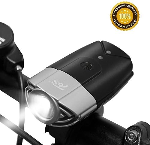 TOS USB Rechargeable Bike Headlight, Bicycle Front Light with Switch Button, IP65 Waterproof-Cycling Safety Commuter Flash Light for Mountain, Road &amp; City(R3) (R3 Silver, 2000mAh)