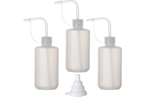 Hyber&Cara Safety Wash Bottle with Cap 3Pcs 250ml Plastic Plant Watering Tattoo Squeeze Bottle for Lab with 1Pc Silicone Funnel