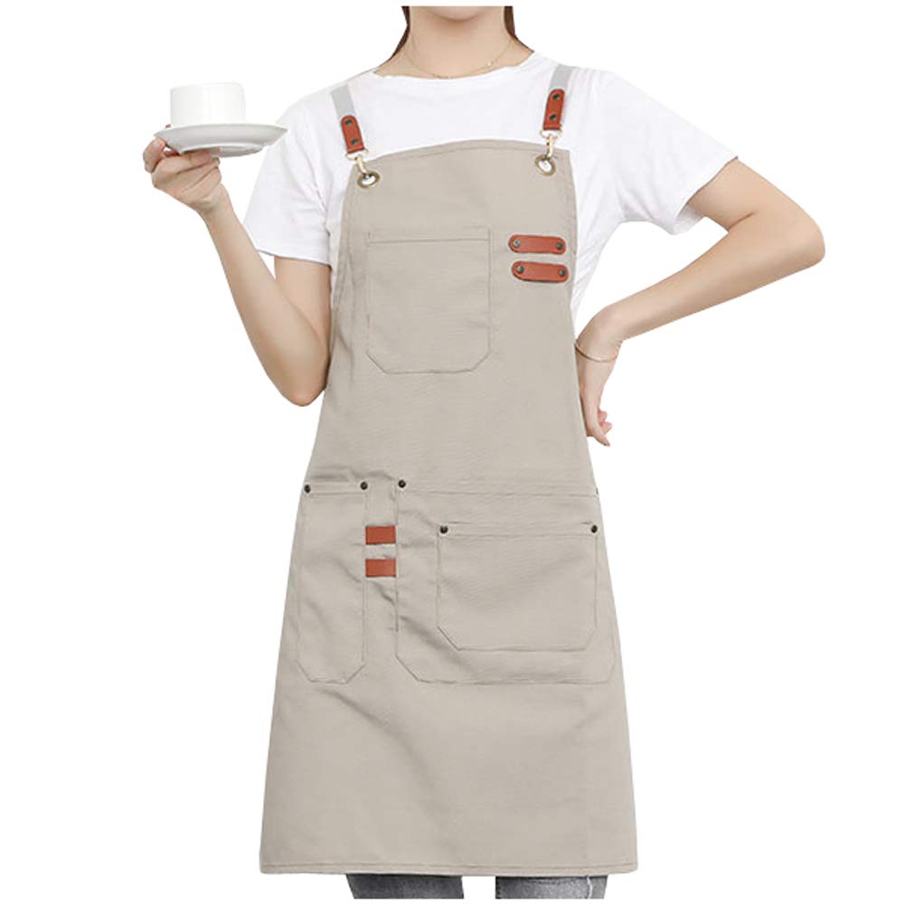 Khaki Aprons for Adults Cotton Cooking Barbecue Apron for Waiter Baker Stylist Adjustable